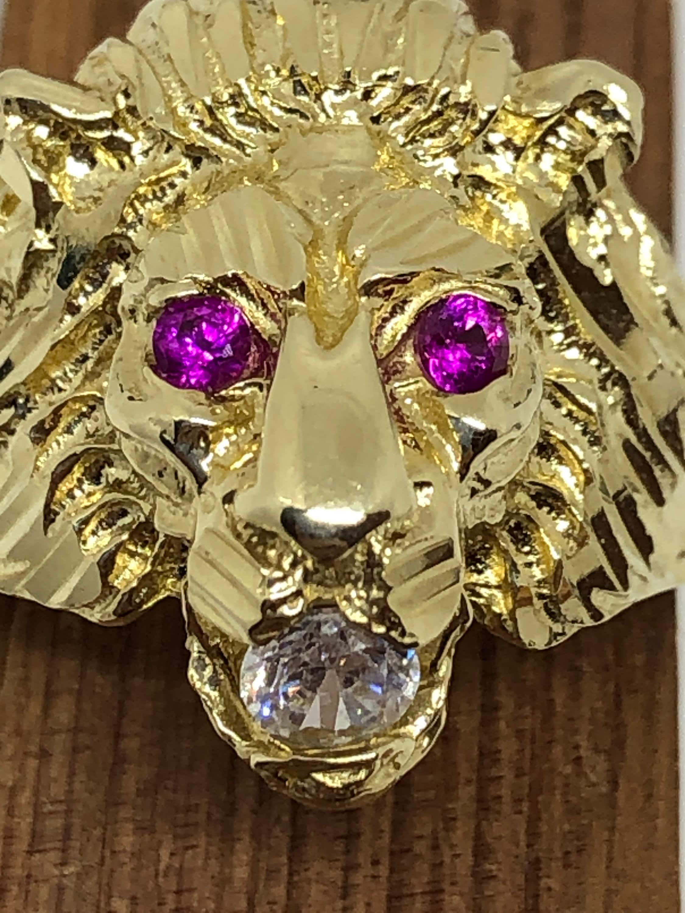 Buy Solid 18K Yellow Gold Mens Lion Ring With Diamond Eyes Size 5 15 Online  in India - Etsy