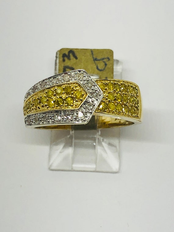 Yellow diamonds, white diamonds, ring, 10kt gold, 