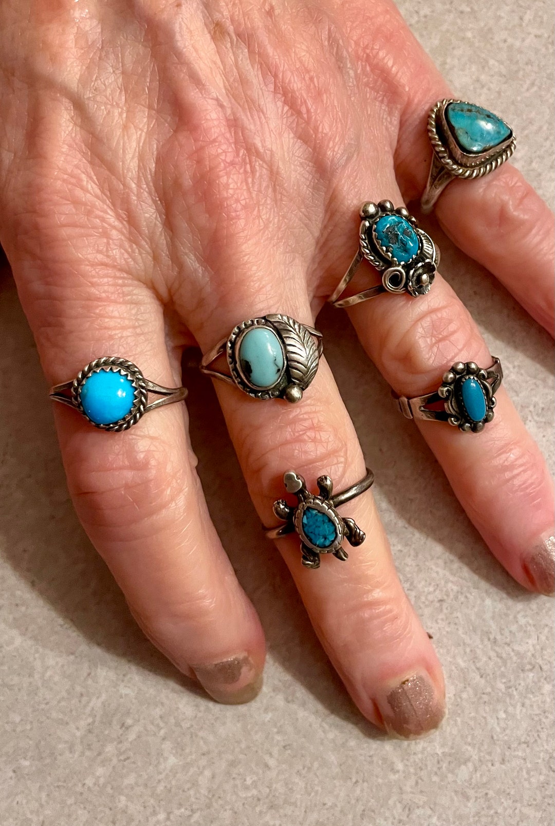 Turquoise and Silver Rings, Native American, Southwestern, 1970's