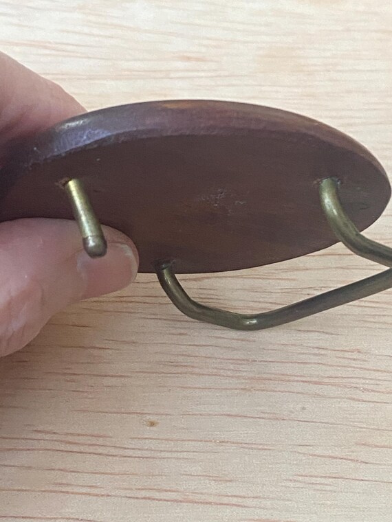 Vintage belt buckle, 1970’s, exotic  wood, new old stock  from classic  leather shop, hand-crafted, for 1 1/2” belt. View 2