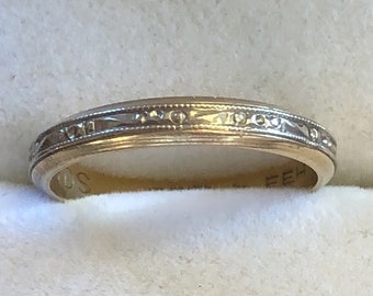 Wedding band, vintage, size  6.  14kt white/yellow gold, 1978, engraved top, initials and date inside , Lloyd’s 14kt,