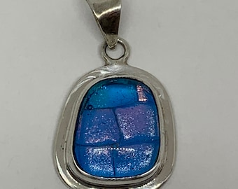 Dichroic glass sterling silver, vintage, pendant, fused glass