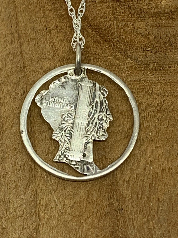 Dime, hand cut, coin silver, pendant, necklace - image 2