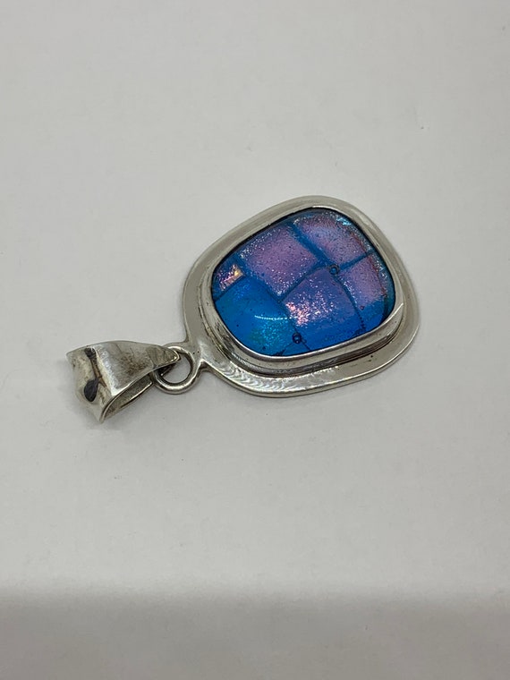 Dichroic glass sterling silver, vintage, pendant,… - image 2