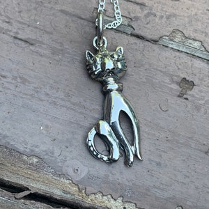 Cat pendant, necklace, sterling silver , mid-century,  sterling silver 18” chain, new, vintage