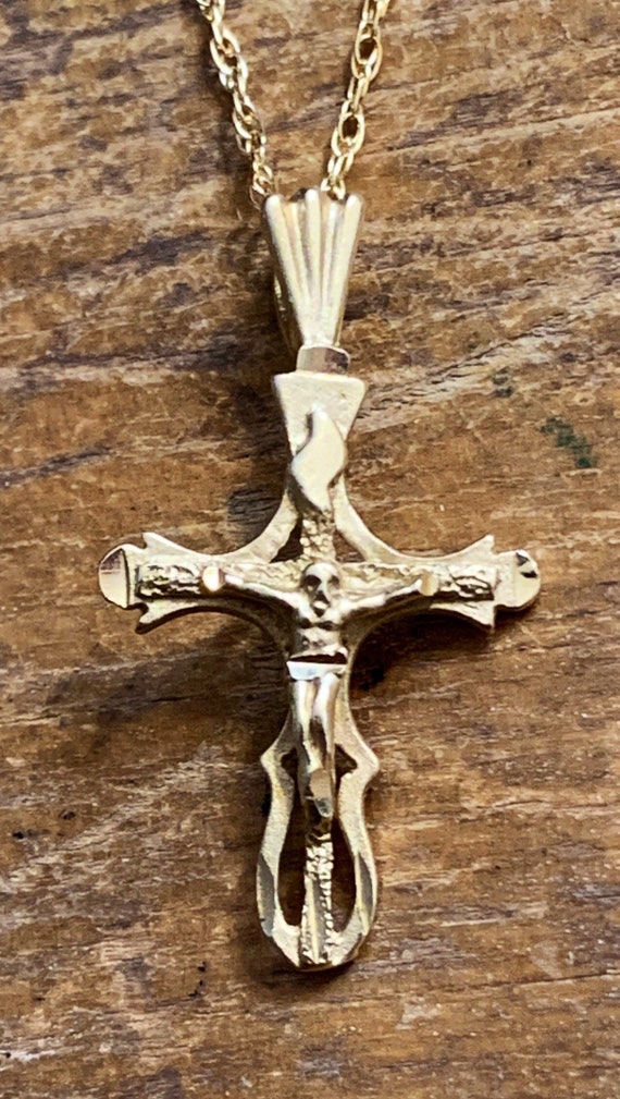 Crucifix,Cross, pendant, necklace, 14kt yellow gol