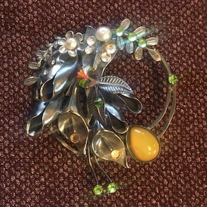 rhinestone pin, Multicolor, faceted and cabochon set imitation stones