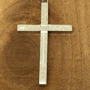 Diamond Cut Cross of sterling silver, 40 mm x 24  mm, vintage, 5.7 grams, religious, Christian.