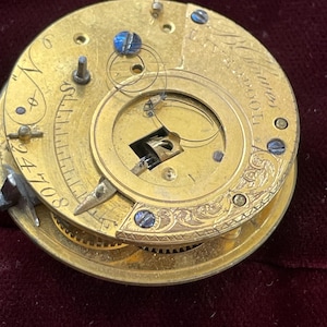 Fusee watch movement by B.Clowes of Liverpool, England, circa 1795, missing parts, chain looks good, for parts or restoration.