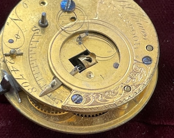 Fusee watch movement by B.Clowes of Liverpool, England, circa 1795, missing parts, chain looks good, for parts or restoration.