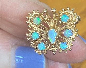 Opal multistone butterfly 10kt yellow gold vintage size 6 1/2