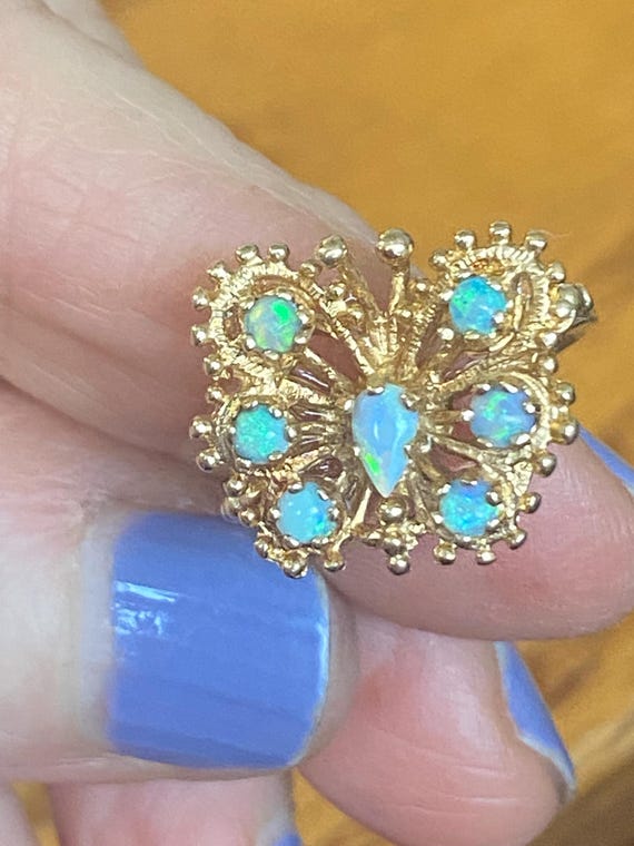 Opal multistone butterfly 10kt yellow gold vintage size 6 1/2