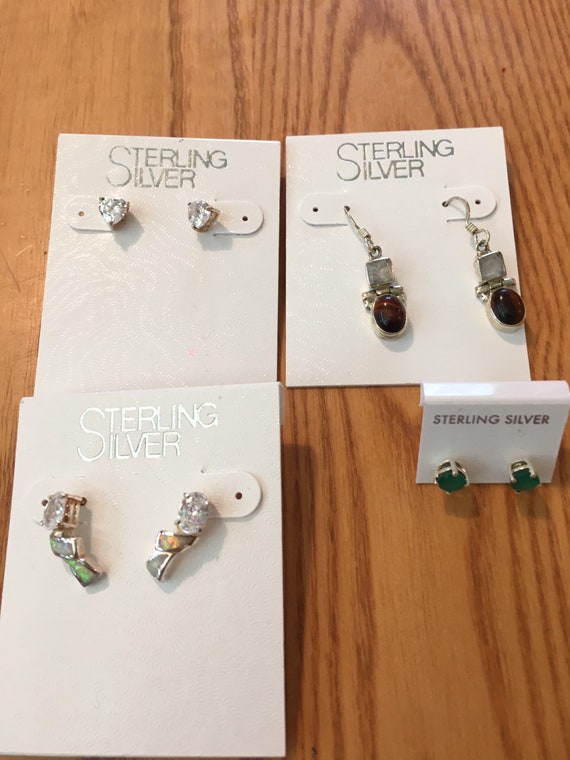 Earrings, sterling silver, studs, dangle,cubic zi… - image 1