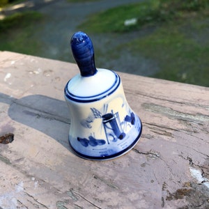 Delft Blue Hand painted Bell Windmill Flower, Clogs, Miniature 3 “ tall and 2 “ wide. Delfts.