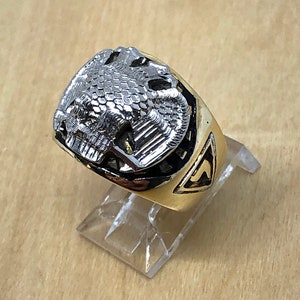 Masonic Ring, Scottish Rite Ring, 32 Degree Mason&#39;s Ring, 14 karat Two Tone Yellow Gold, Double Eagle, Men&#39;s Ring, Size 8 1/2
