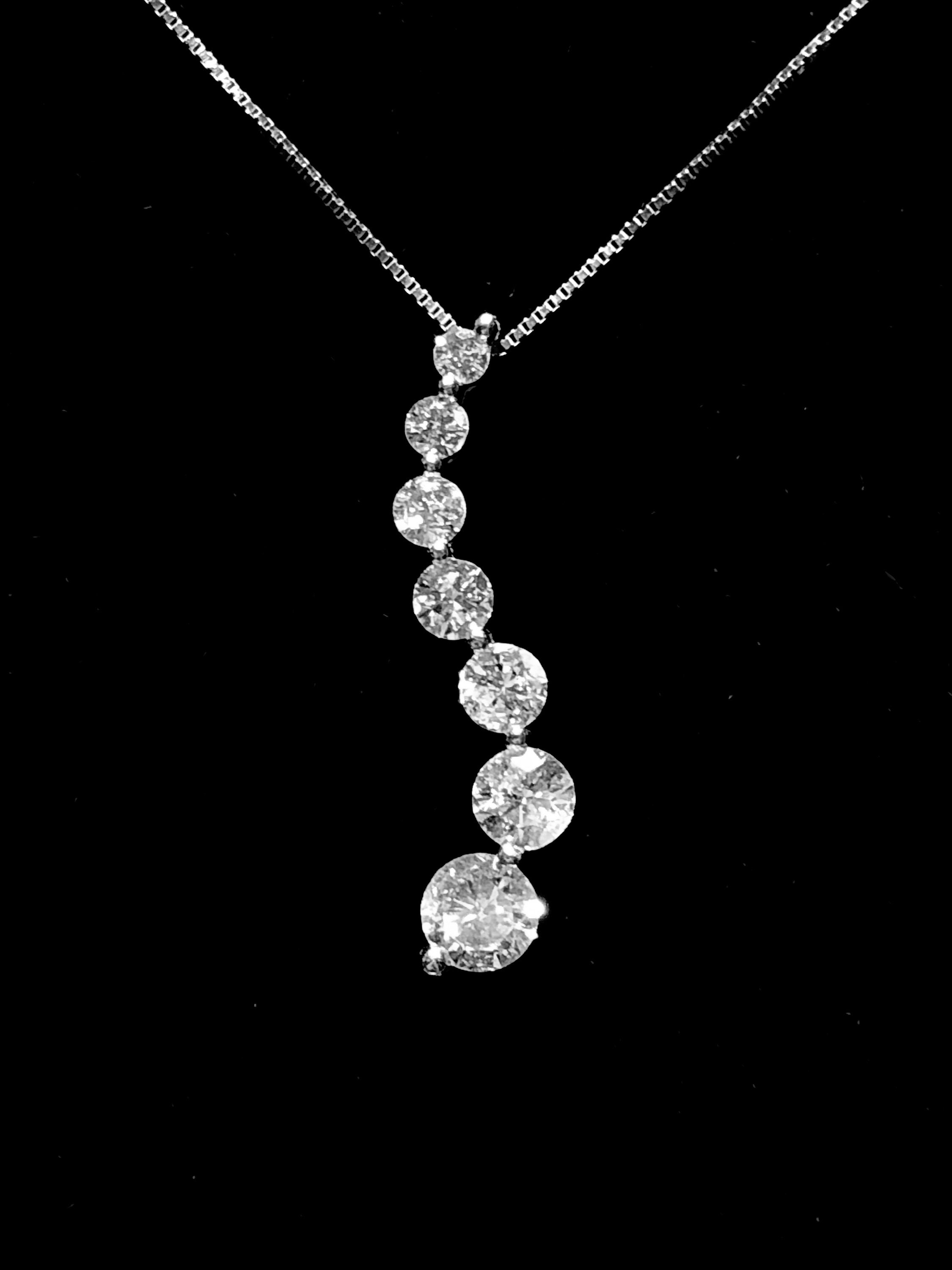 Diamond Journey Pendant Necklace 7 Genuine Natural Diamonds 3 4 Carat Total Diamond Wt. 14K White Gold With 14K White Gold18 Box Chain Etsy UK