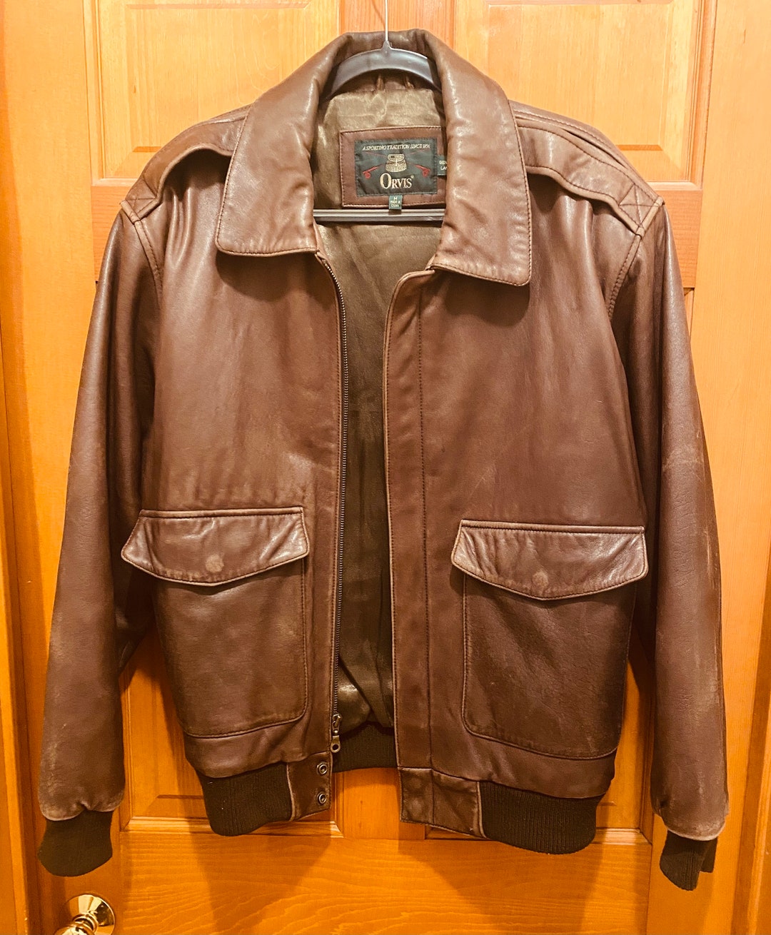 Orvis Bomber Jacket, Flight Jacket, Vintage , Genuine Lamb Leather