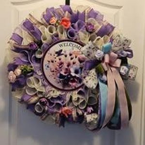 Butterfly & Floral Welcome Spring Wreath: Handmade Front Door Decor