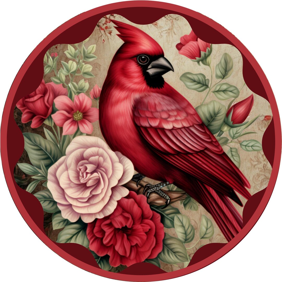 Elegant Cardinal & Rose Metal Wreath Sign – Red Bird With Blossoms ...