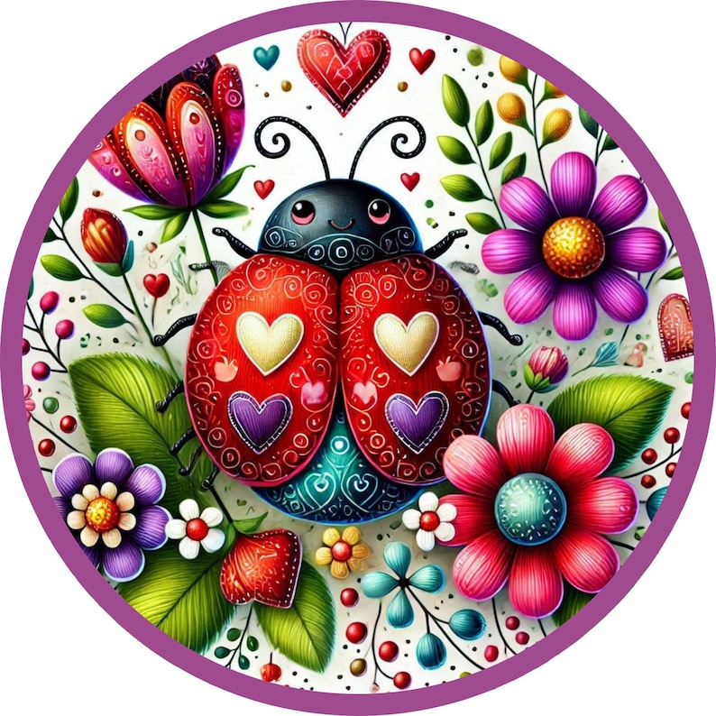Whimsical Ladybug & Floral Metal Sign – Vibrant Garden Wall Art - Etsy