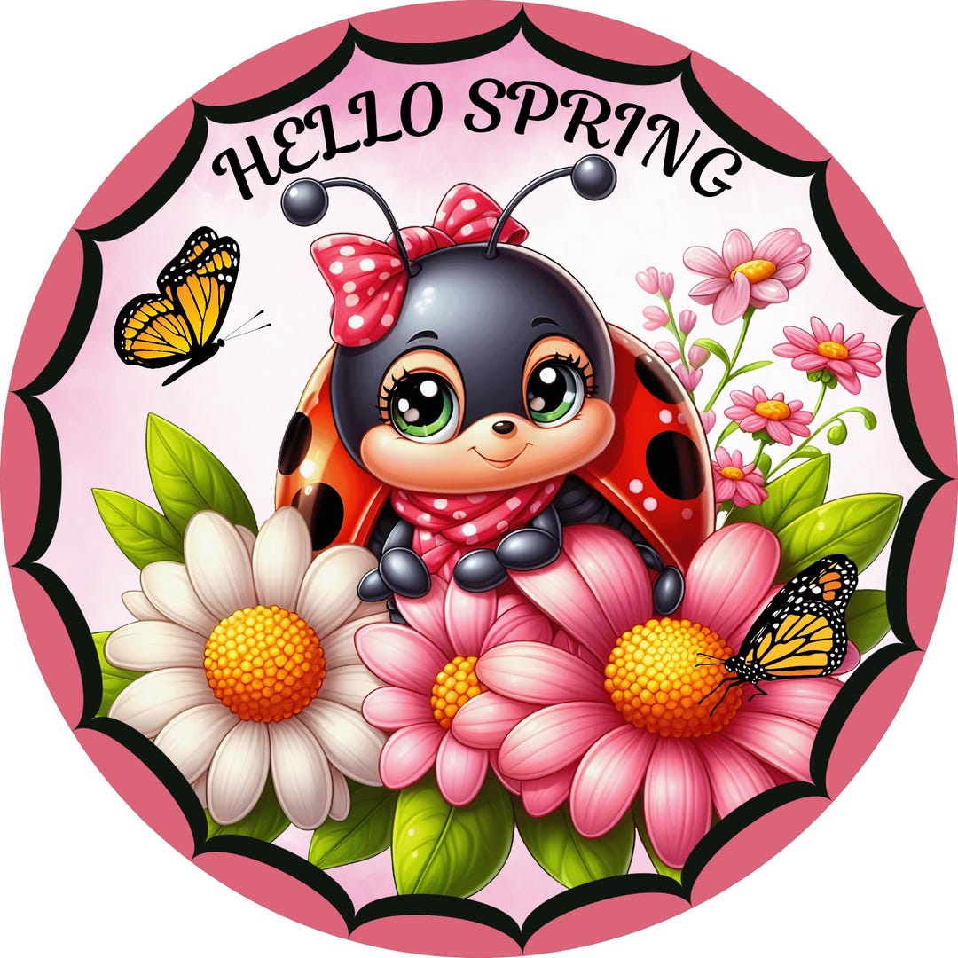 Hello Spring Ladybug Metal Wreath Sign • Cute Ladybug Door Hanger ...