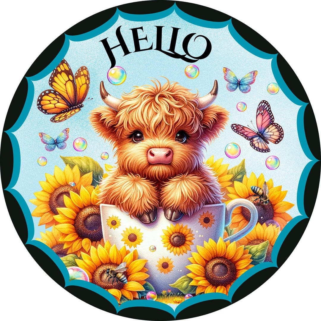 Hello Highland Rim Hello Highland Cow Wreath Sign Farmhouse Wreath Decor Spring Cow in ...