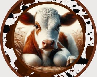 Rustic Brown Cow Metal Sign: Farmhouse Country Decor