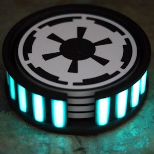 3D Printed Galactic Empire Coasters (Set of Four) with Holder