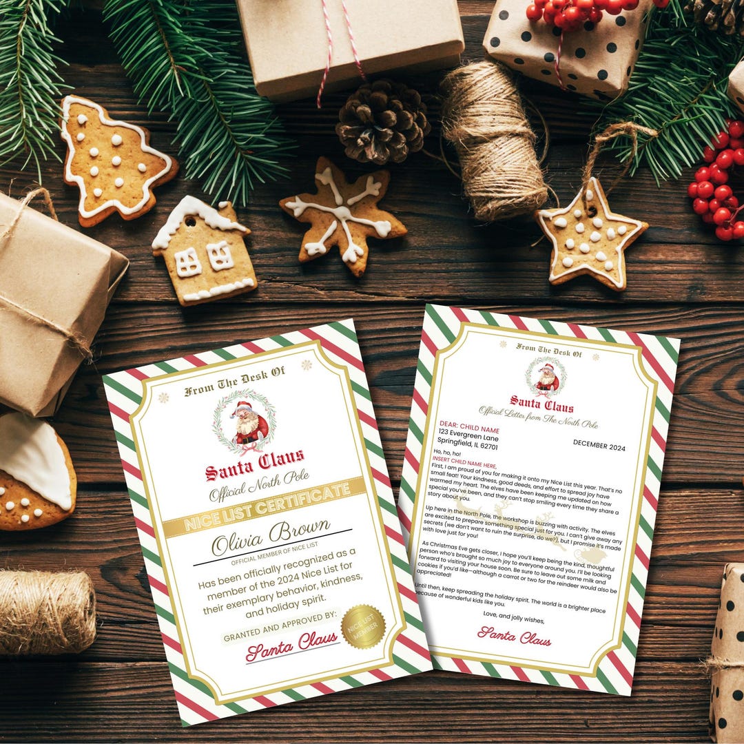 SANTA LETTER PRINTABLE From North Pole With Nice List Certificate