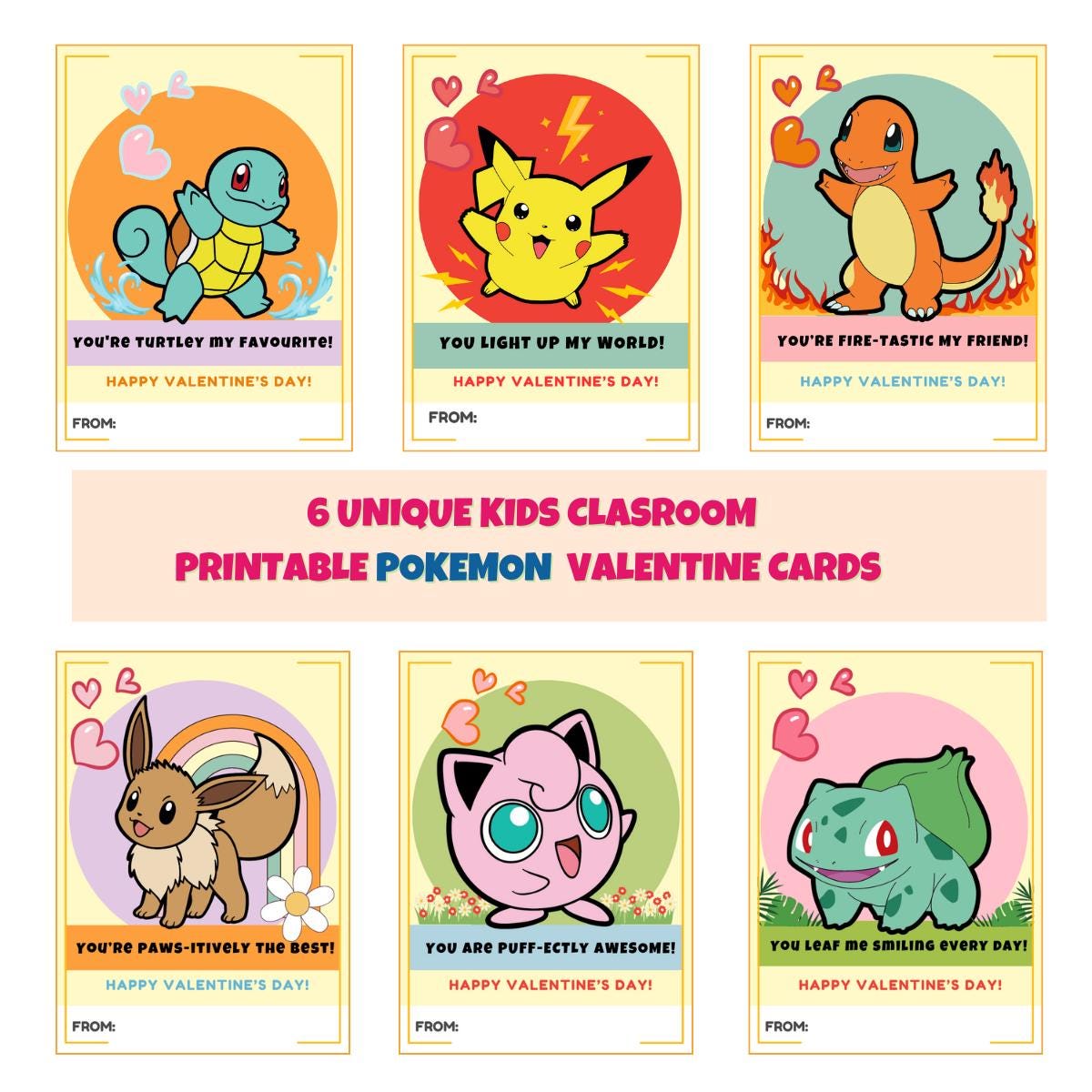 Pokemon Valentine Card for Classroom Valentines | Preschool & Daycare ...