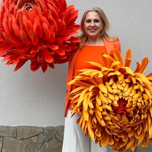 Fiore di grandi dimensioni. Crisantemi extra large. Decorazioni floreali di lusso per matrimoni. Idee per servizi fotografici. Decorazioni floreali per vetrine. Grandi fiori di schiuma luminosi
