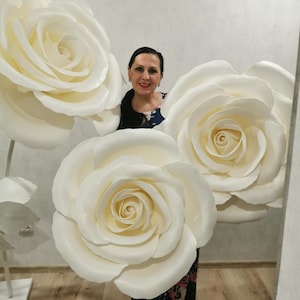 Giant White Roses. Freestanding Big Flowers. Oversized Foam Roses. Wedding Luxury Flower Decor. Big White Roses. Shop Window Display Decor