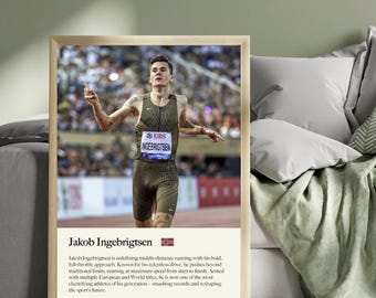 Jakob Ingebrigtsen - Norwegian Middle-Distance Running Legend Wall Art - 1500m, 5000m, 5k - Iconic Athletics Poster / Print / Wall Art