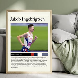 Póster, impresión y arte mural de Jakob Ingebrigtsen, leyenda noruega del atletismo de media distancia: 1500 m, 5000 m, 5 km. Atletismo icónico