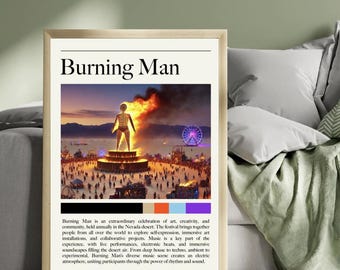 Burning Man Festival Poster - USA, Nevada - Vibrant Artwork Celebrating Music, Art, and Culture | Multiple Sizes & Frame Options