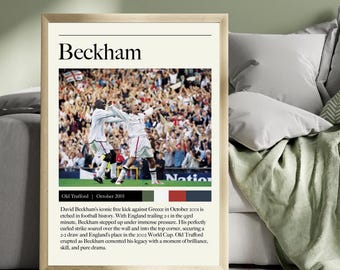David Beckham Iconic Free Kick Football Poster - England World Cup Qualifier versus Greece Wall Art Poster / Print