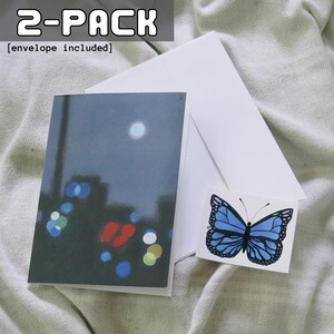 Pacote com 2 | Cartão de arte ecológico de CÂNHAMO e adesivo de vinil - Noites de Eau Claire desfocadas | cartão de felicitações, cartão de felicitações de cânhamo, cartões ecológicos, arte para cartão de felicitações