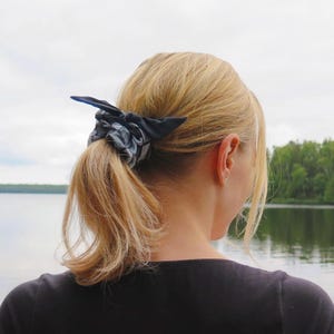 Removable Bow Scrunchie - Doodle Grid | hair accessory, small gift, recycled polyester, rPET hair tie
