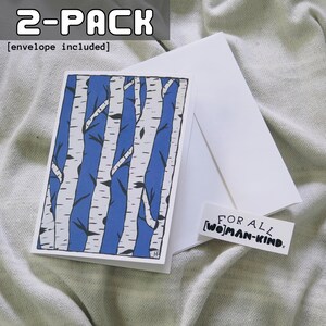 Set van 2 | HEMP ECO Art Card en vinylsticker - berken en blauw | wenskaart, hennepwenskaart, ecokaarten, wenskaartkunstwerken