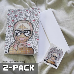 Pacote com 2 | Cartão de arte ecológico de cânhamo e adesivo de vinil - E ainda nos levantamos | cartão de felicitações, cartão de felicitações de cânhamo, cartões ecológicos, arte para cartão de felicitações