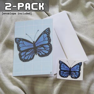 Pacote com 2 | Cartão de arte ecológico de CÂNHAMO e adesivo de vinil - Borboleta (anti)social | cartão de felicitações, cartão de felicitações de cânhamo, cartões ecológicos, arte para cartão de felicitações