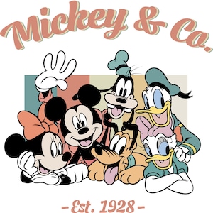 Mickey Co. Est 1928 Svg , Vintage Disney Png, Retro Mickey & Friends PNG, Vintage Disney Digital Download, Mickey Mouse Clipart