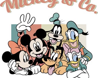 Mickey y sus amigos vintage PNG, imágenes prediseñadas retro de Disney (descarga digital) SVG Minnie y Mickey SVG