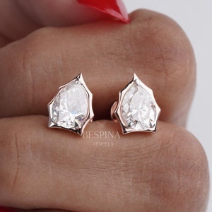 1 + 1 CT Pear Cut Moissanite Diamond Earring/ Solitaire Earring/ Bezel Set Diamond Earring/ 18K Solid Yellow Gold Earring/ Gift For Women