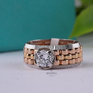 1 CT Round Cut Lab Grown Diamond Men&#39;s Engagement Ring, 14K Two Tone Gold Wedding Band, Anniversary Proposal Ring For Him, IGI Certi Diamond