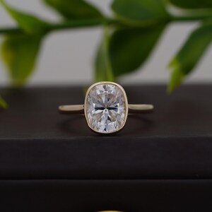 Cushion Cut Lab Grown Diamond Engagement Ring, 4.50 CT Solitaire Diamond Wedding Ring, 14K Solid Gold, Bezel Set Diamond Ring, Proposal Ring