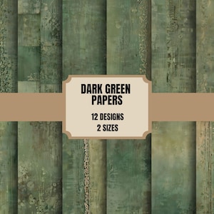 Junk Journal Papiere Printable Vintage Scrappy Seiten Sofortiger Download Ephemera dunkelgrün Hintergrund Papier Scrapbook
