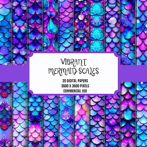 Vibrant Mermaid Scales Paper, scrapbooking background, mermaid scales texture, printable scale patterns, digital download