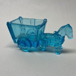 Vintage Blue Glass Horse Pulling Cart for Candy & Nuts, CRACK ALONG SIDE