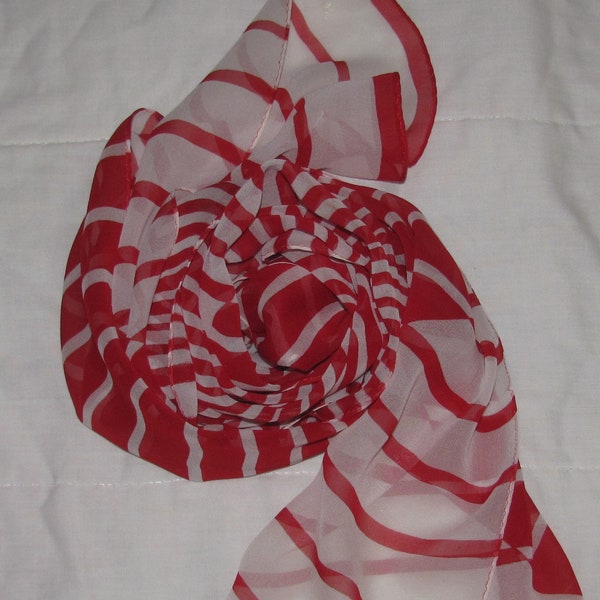 Vintage Halston Rectangular Silk Scarf - Simple, Classic Red and White Striped Pattern - Wide Long Scarf